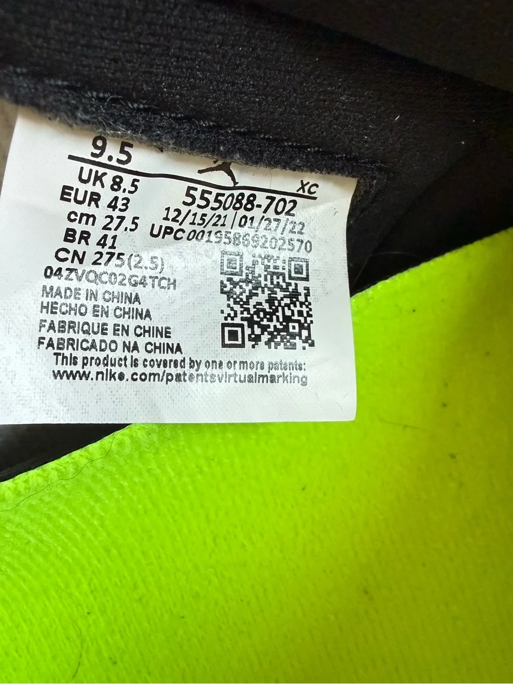 Air Jordan 1 Retro High OG Visionaire Volt Neon Green Black 555088-702 Men's 9.5